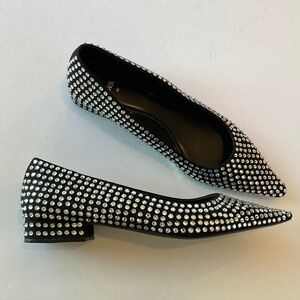 ZARA Crystal Embellished Pointed Toe Ballet Flats Black Size EU 40